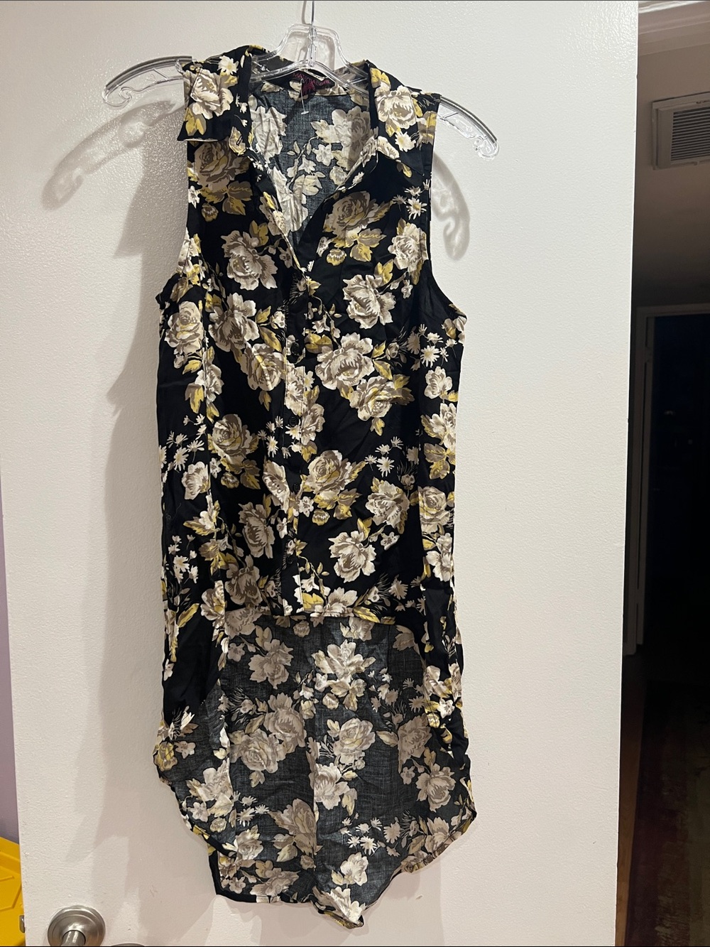 Material Girl Black Floral Blouse with Cream Accents